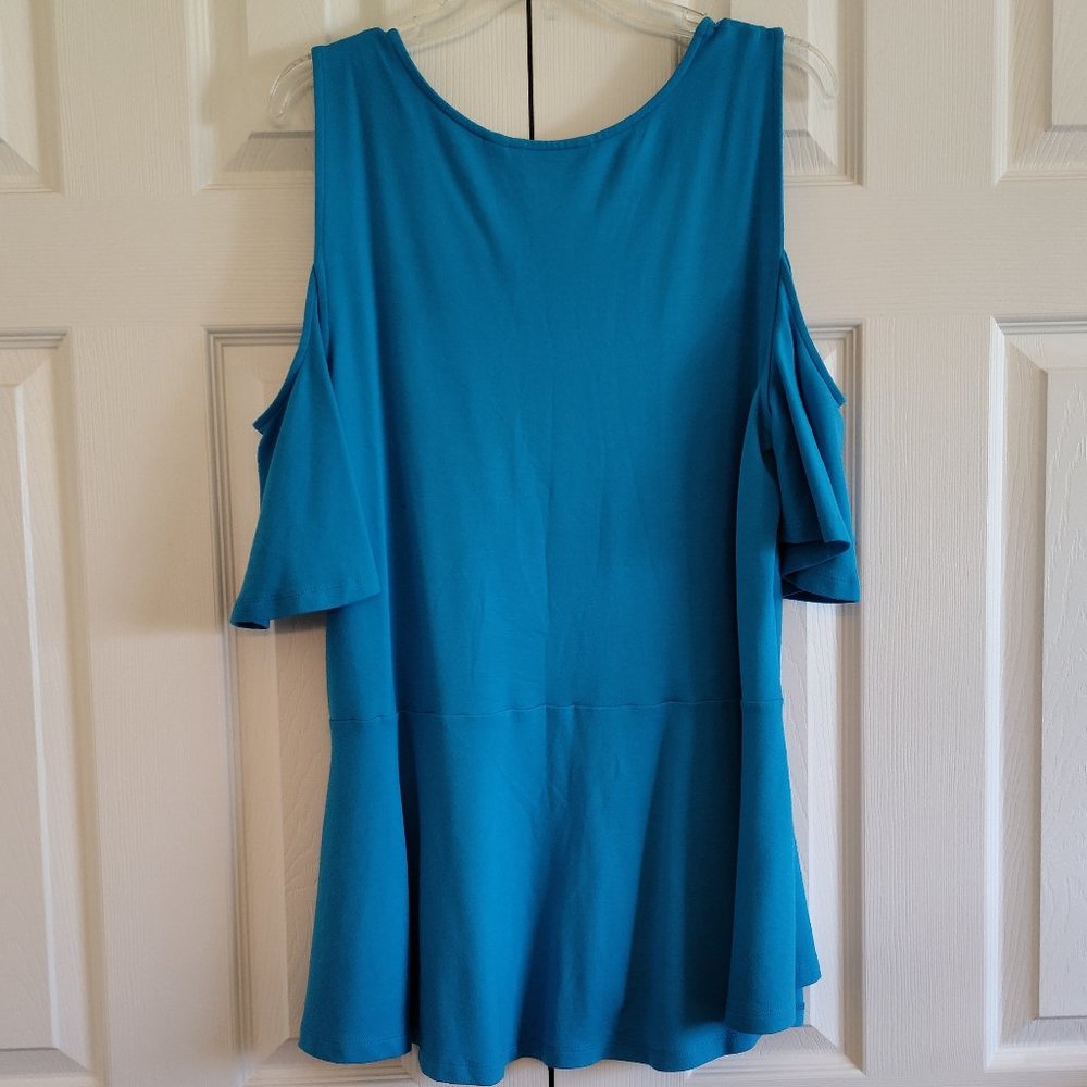 Isaac Mizrahi Blue Cold Shoulder Peplum Top  NWOT XL